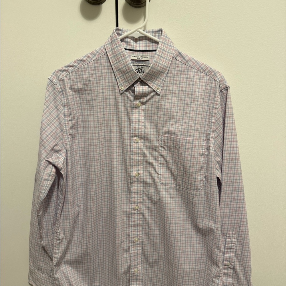 Jos. A. Bank Men's Plaid Shirt - Pink and White